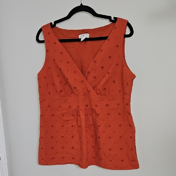 Ann Taylor Tops - Ann Taylor Loft Rust Orange Embroidered Sleeveless Faux Wrap Front Top Size 12